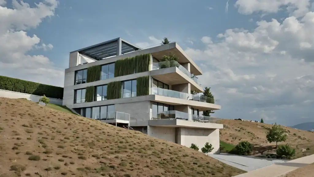 Investment Land in Tbilisi – Contemporary render of concrete panel facade on investment land in Tbilisi.