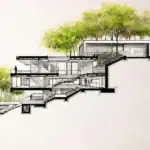 Real estate investment projects in Tbilisi: Architectural cross-section of hillside investment building with multi-level layout and integrated greenery – LD Estates concept design