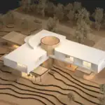 Real estate investment projects in Tbilisi Architectural model of contemporary residential building with circular courtyard and terraced terrain – LD Estates project near Lisi Lake