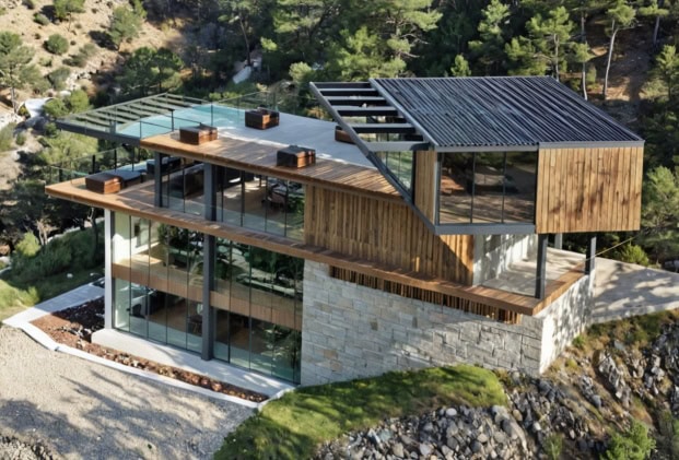 Tbilisi Real estate projects. Architectural model of contemporary residential building with circular courtyard and terraced terrain – LD Estates project near Lisi Lake