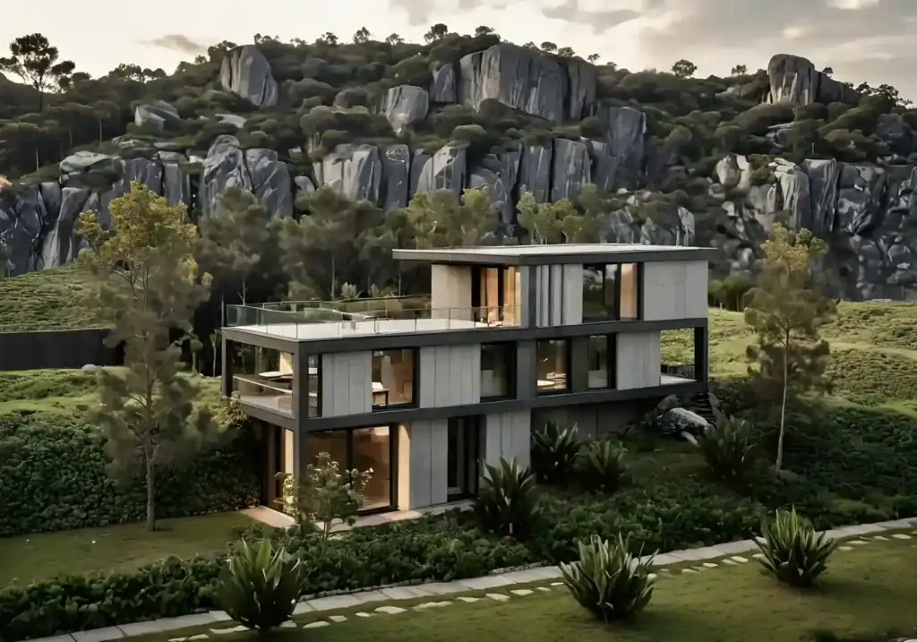 Modern villa near Lisi Lake, Tbilisi — hillside investment property with rooftop terrace and full-height windows