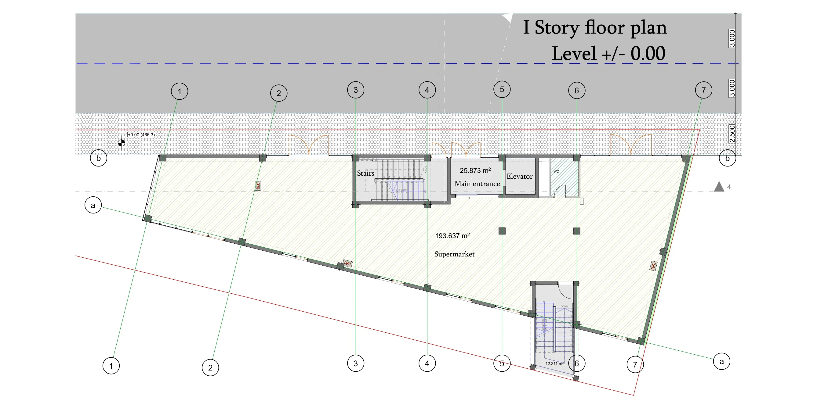 Proposed layout drawing, Avlabari first floor, ±0.00: supermarket sales floor