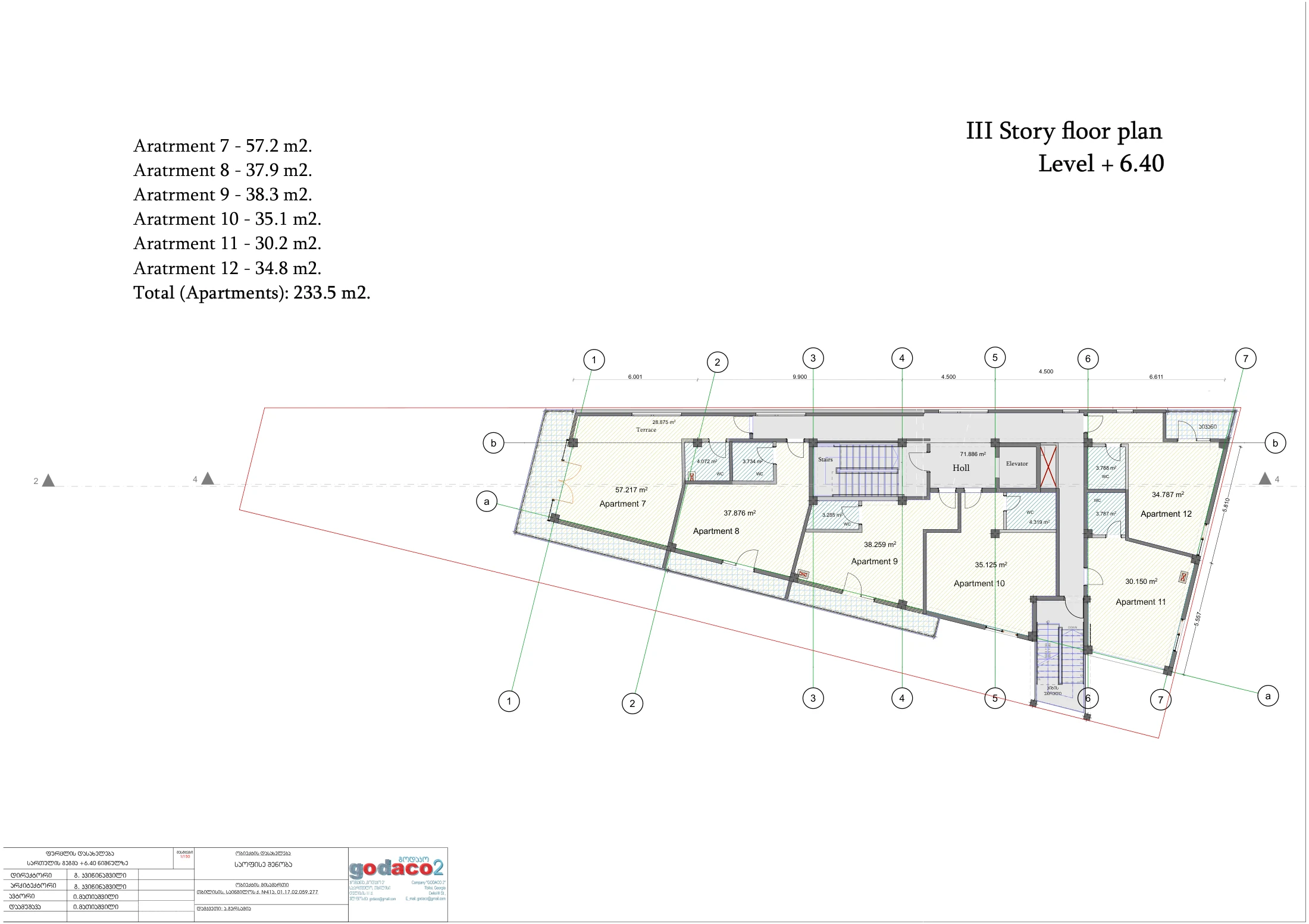 Architectural drawing, Avlabari third floor, +6.40: apartments 7–12
