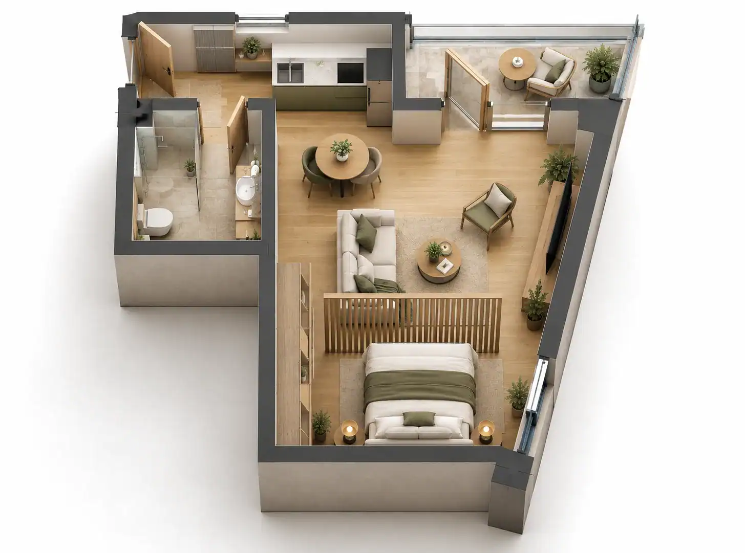 Studio fit-out reference for apartment 5. This older shared illustration is not the revised apartment-9 plan.